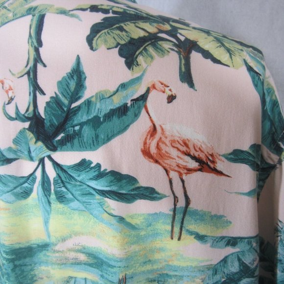 Old Navy Men Hawaiian retro pink flamingo camp shirt XL 24.5" p2p rayon tropical - Picture 7 of 11